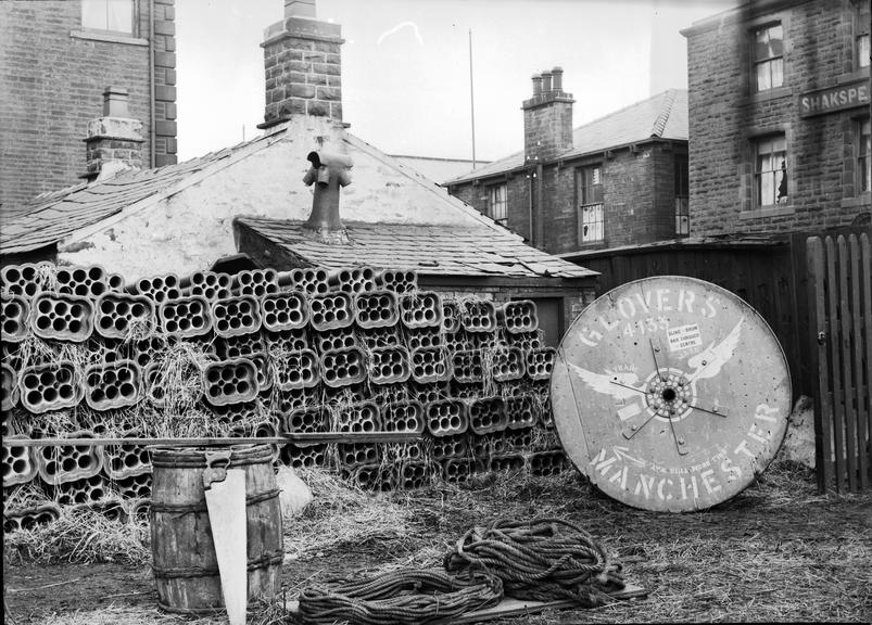 Works photograph negative of conduit lengths, Rawtenstall