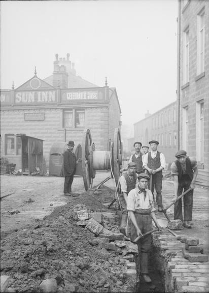 Works photographic negative of cable laying, Rawtenstall