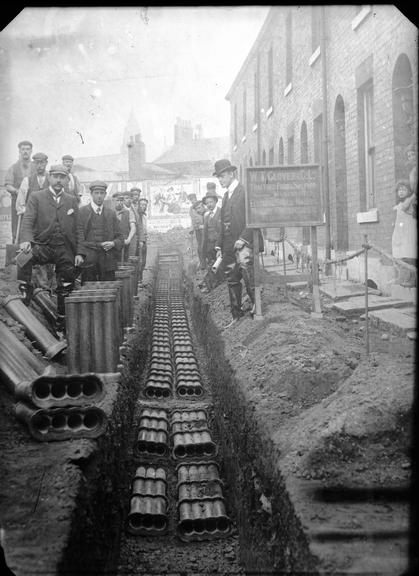 Works photographic negative of conduit laying