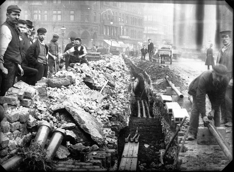 Works photographic negative of cable laying, Leeds