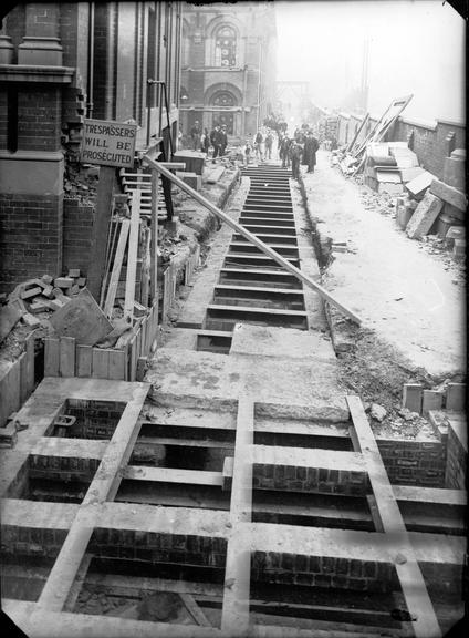 Works photographic negative of partitioned trench, Salford