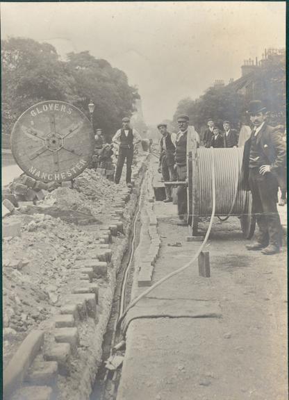 Works photographic negative of cable laying, Colne