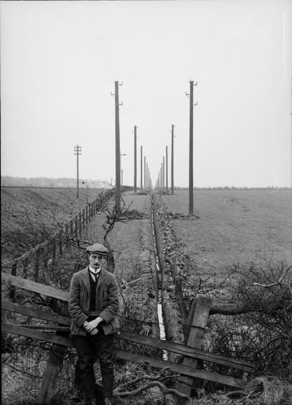 Works photographic negative of trench and poles, Ashington