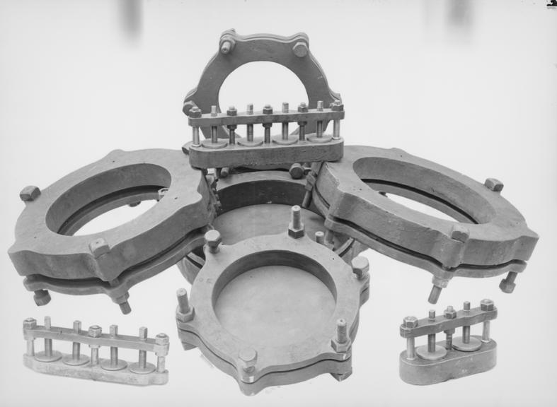 Works photographic negative of a group of lathe moulds