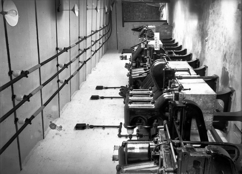 Works photographic negative of equipment room, Thorne Colliery