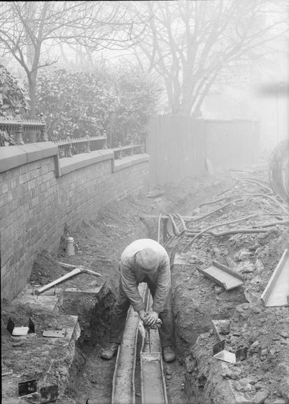 Works photographic negative of jointing troughs, Stockport