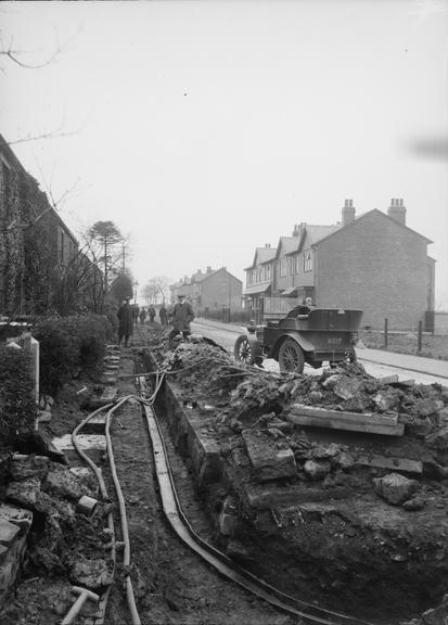 Works photographic negative of troughing in trench, Stockport