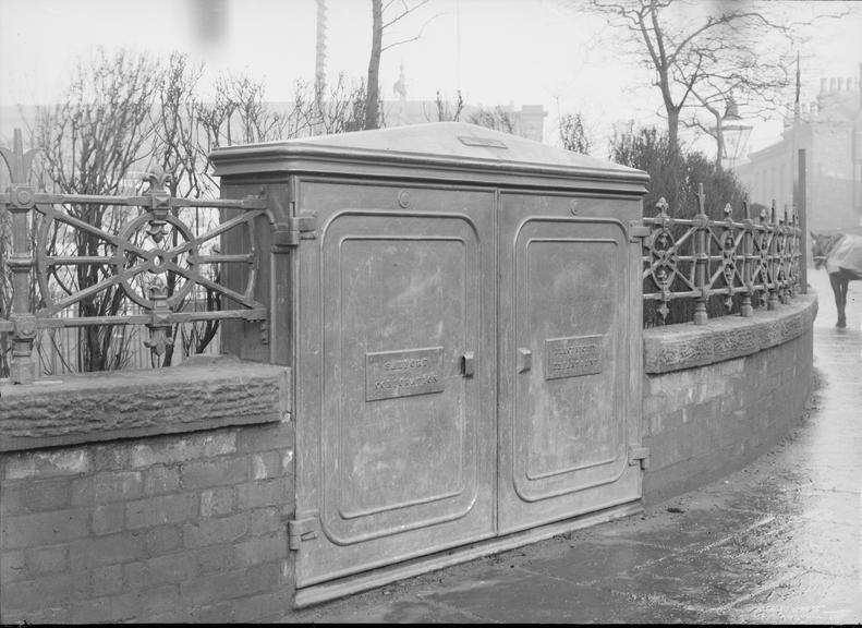 Works photographic negative of double-door distribution pillar