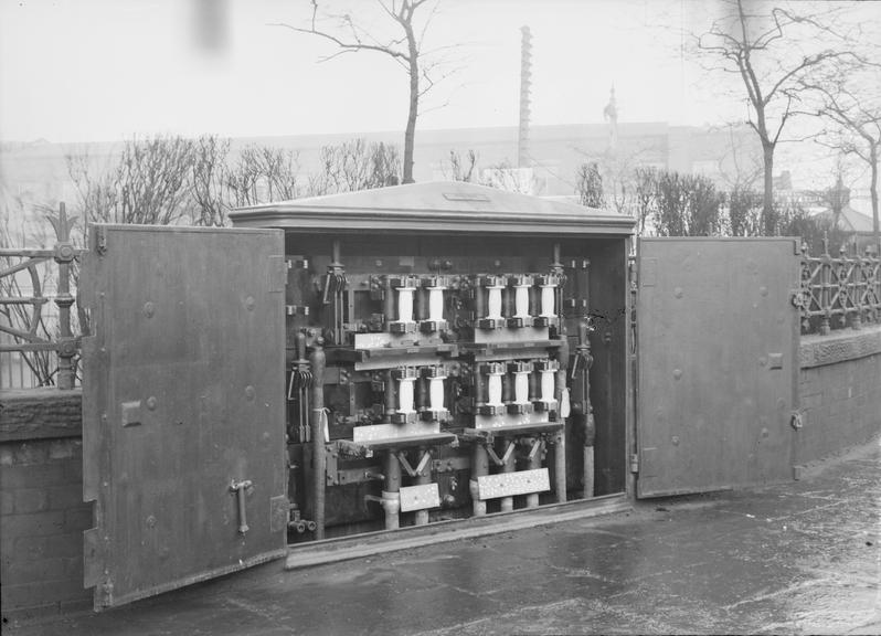 Works photographic negative of double-door distribution pillar