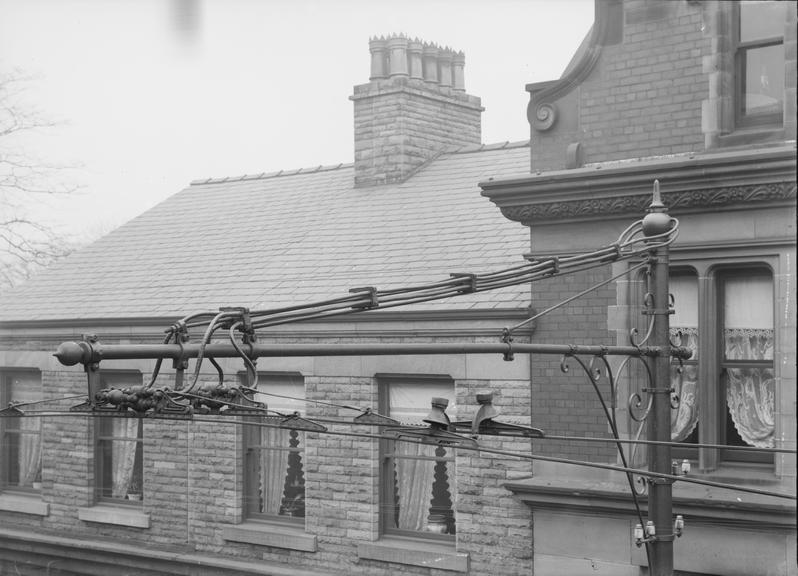 Works photographic negative of overhead supply gear, Rawtenstall