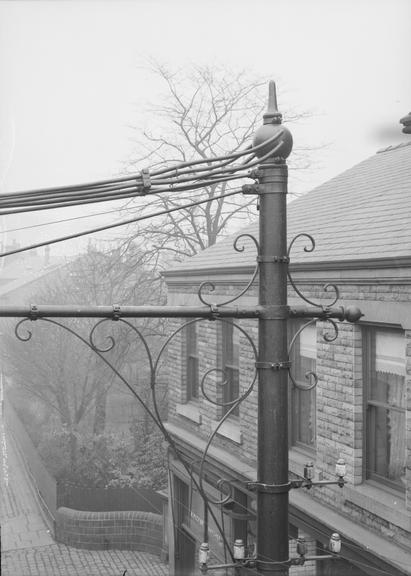 Works photographic negative of overhead supply gear, Rawtenstall