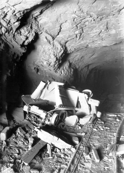 Works photographic negative of collapsed pit roof, Pretoria Pit