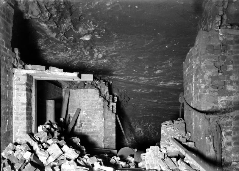 Works photographic negative of damaged tunnel, Pretoria Pit