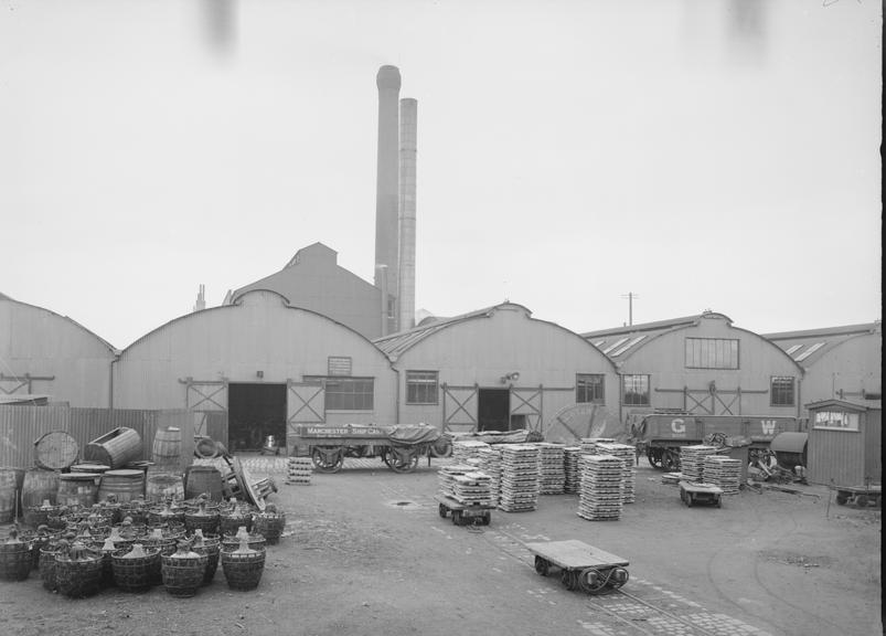 Works photographic negative of sheds at WT Glover & Co