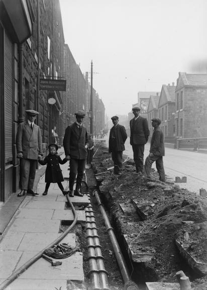 Works photographic negative of conduit in trough, Bacup