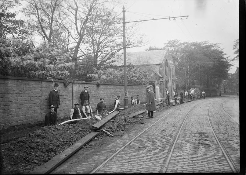 Works photographic negative of cable laying