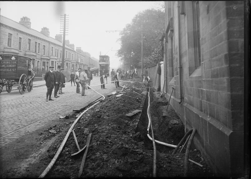 Works photographic negative of cable laying