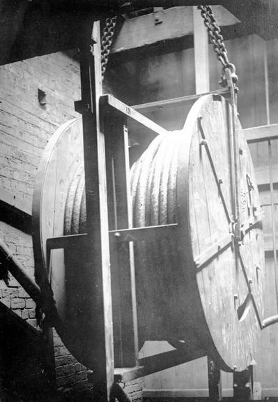 Works photographic negative of cable drum in shaft