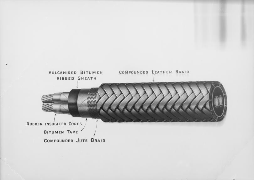 Works photographic negative of drawing of cable