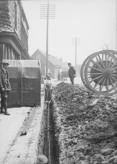 Works photographic negative of cable laying, Rawtenstall