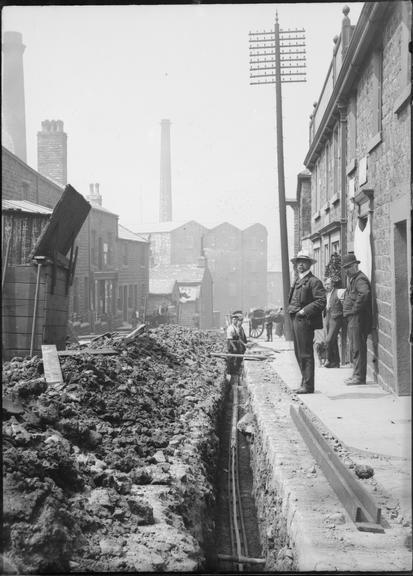 Works photographic negative of cable laying, Rawtenstall