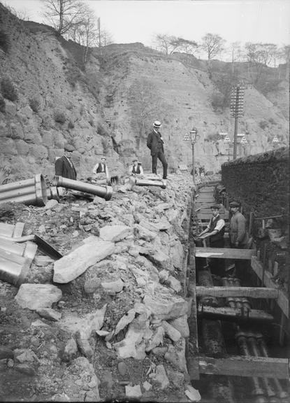 Works photographic negative of conduit laying, Rawtenstall