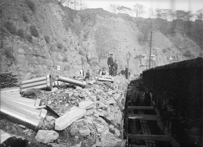 Works photographic negative of conduit laying, Rawtenstall