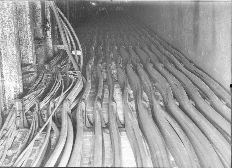 Works photographic negative of cables on brackets, Salford