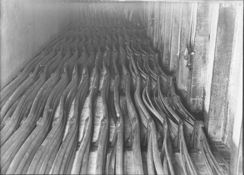 Works photographic negative of cables on brackets, Salford