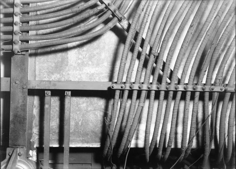 Works photographic negative of cables on wall, Salford