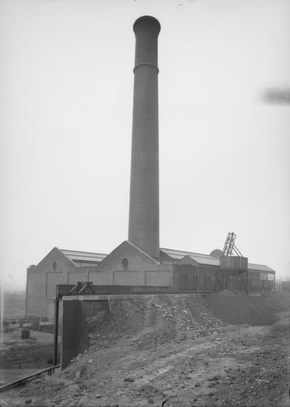 Works photographic negative of power station chimney, Bury