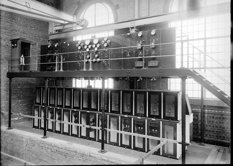 Works photographic negative of switchgear panel, Bury