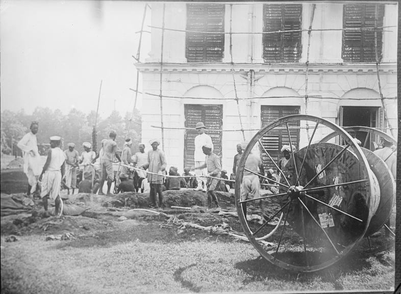 Works photographic negative of cable drums by Government House