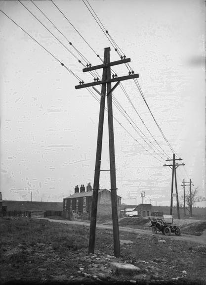 Works photographic negative of overhead transmission line, Bury