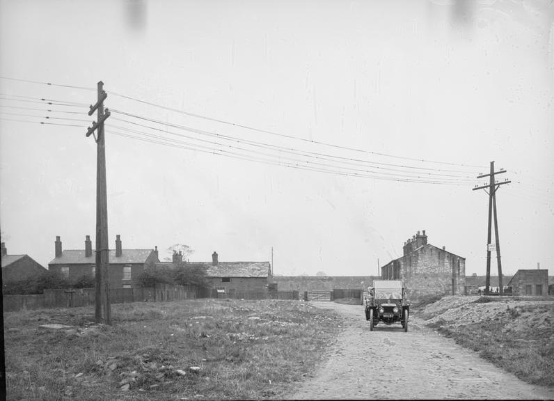 Works photographic negative of overhead transmission line, Bury