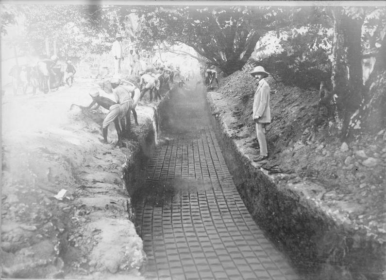 Works photographic negative of cable runs in trench