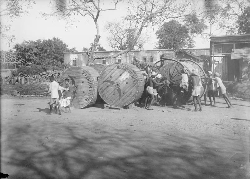 Works photographic negative of cable drums, Calcutta [Kolkata]