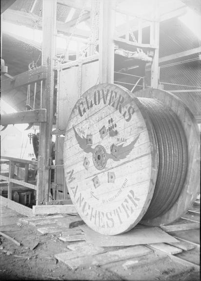 Works photographic negative of cable drum by pit shaft