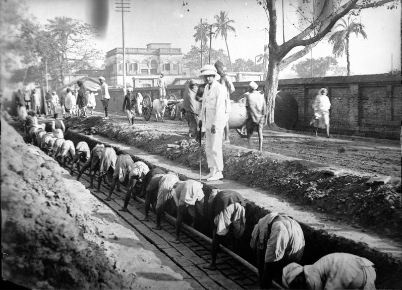 Works photographic negative of cable laying, Calcutta [Kolkata]