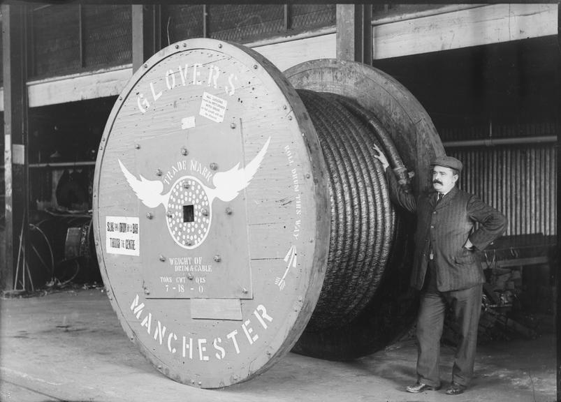 Works photographic negative of cable drum