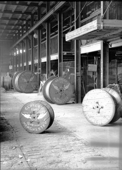 Works photographic negative of cable drums