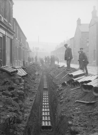 Works photographic negative of conduit laying, Bacup