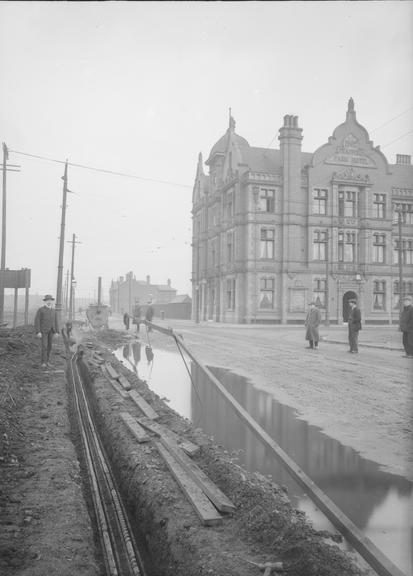 Works photographic negative of cable laying, Trafford Park