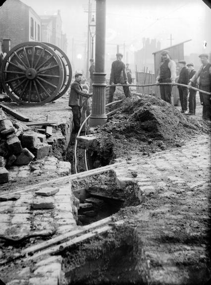 Works photographic negative of cable laying, Trafford Park