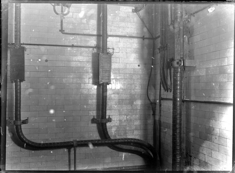 Works photographic negative of cables connected to Ferranti