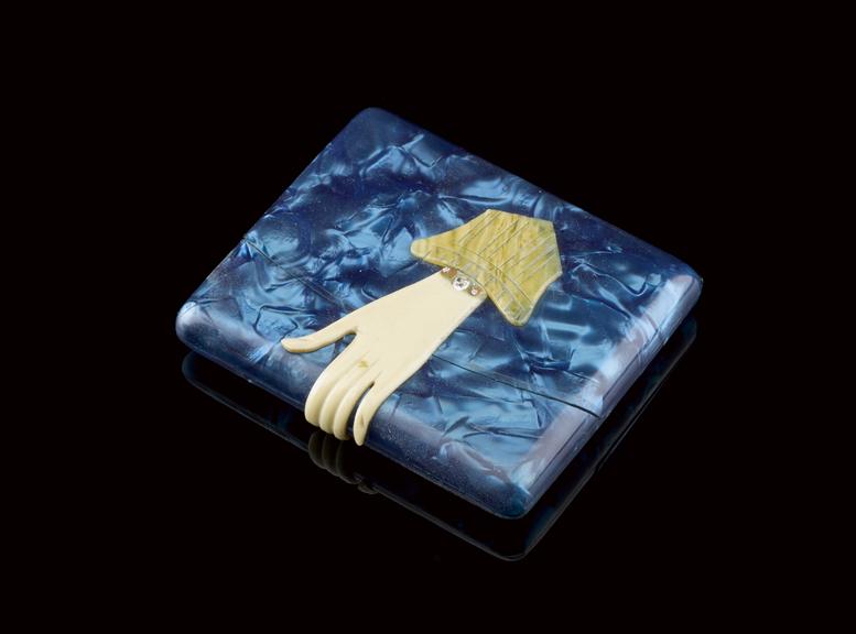 Rectangular blue mother of pearl celluloid cigarette case