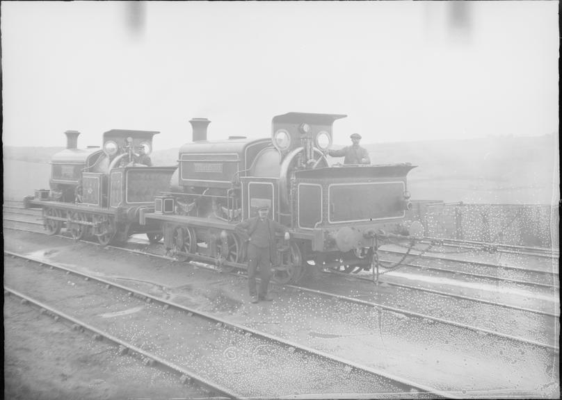 Works photographic negative of saddle-tank locomotives