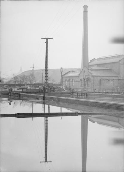 Works photographic negative of overhead transmission column