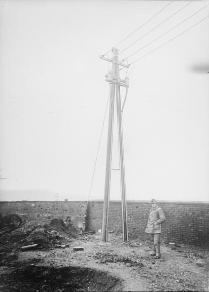 Works photographic negative of overhead transmission column