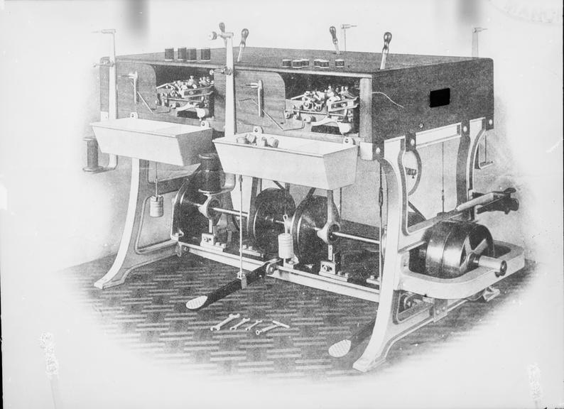 Works photographic negative of bobbin winders, WT Glover & Co